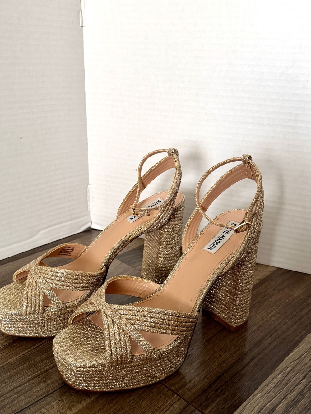 Steve Madden Metallic Gold Platform Block Heels